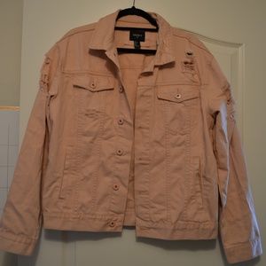 Pastel Salmon Distressed Jean Jacket